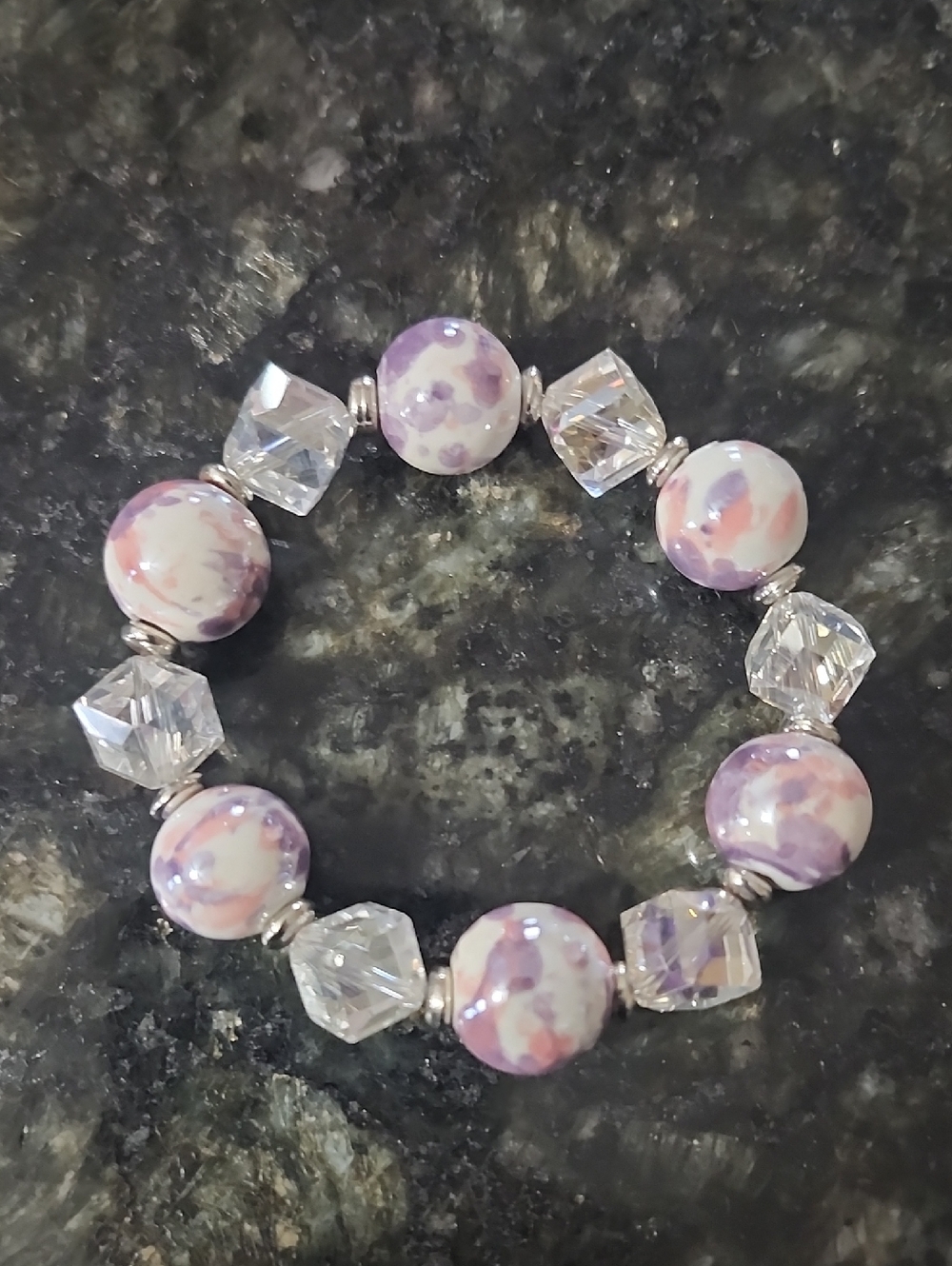 Handmade Purple and White Beaded Bracelet